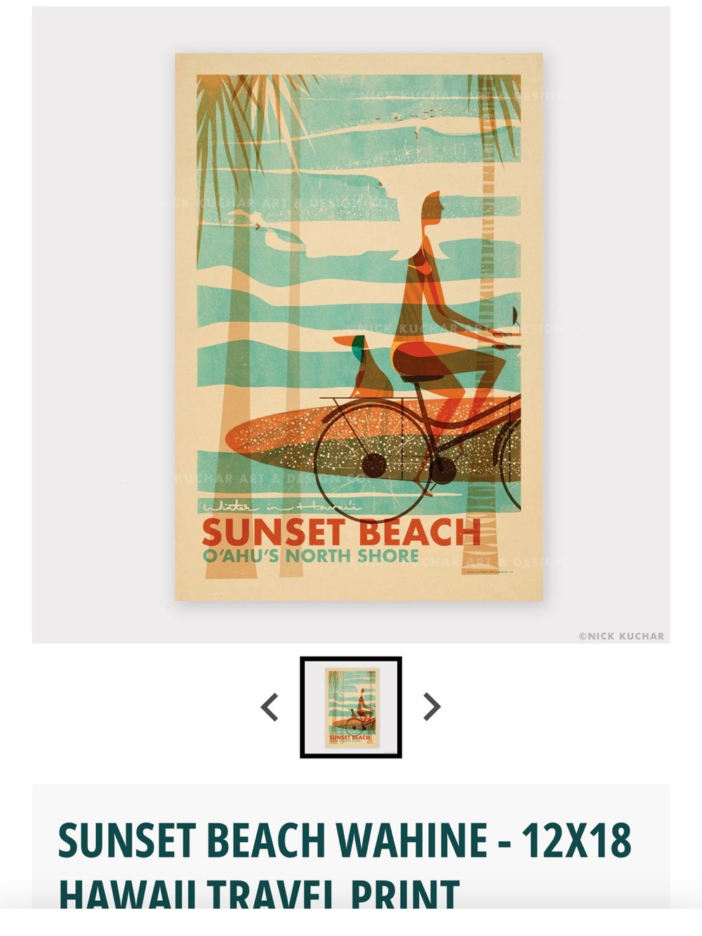 Nick Kuchar Sunset Beach Wahine Wall Art Print - Teal & Orange FRAMED